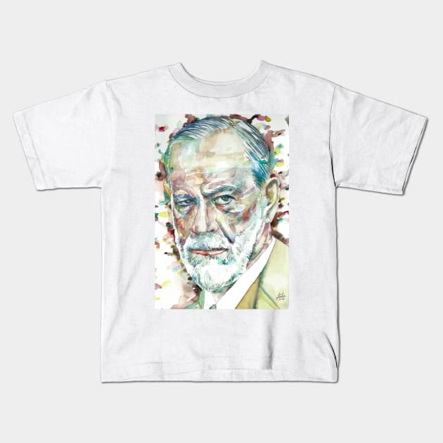 SIGMUND FREUD - watercolor portrait.1 Kids T-Shirt by lautir